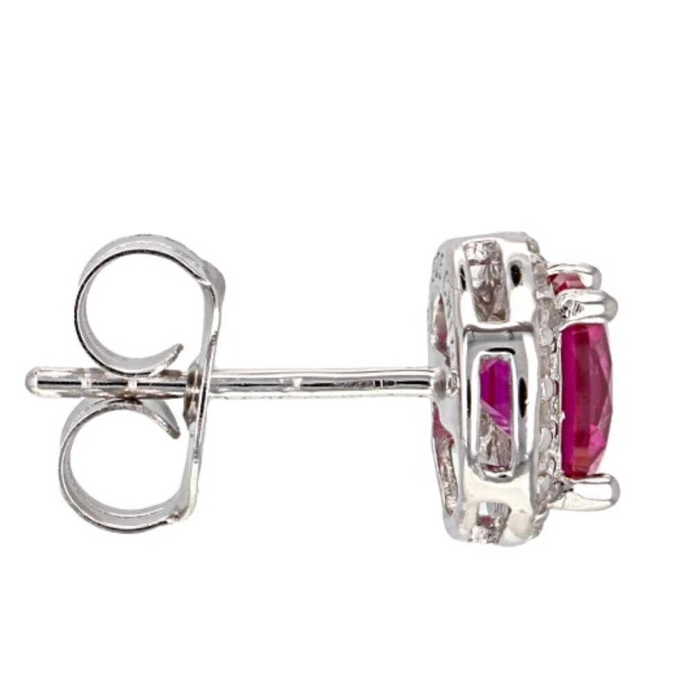 NEW 2.06ctw Lab Created Ruby & Lab Created Sapphire Sterling Halo Stud Earrings - Picture 12 of 14